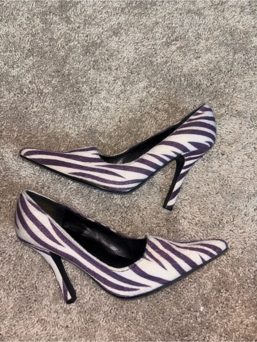 Qupid Purple Zebra Print Faux Calf Hair Pointed Toe Stiletto Pumps Heels 8
